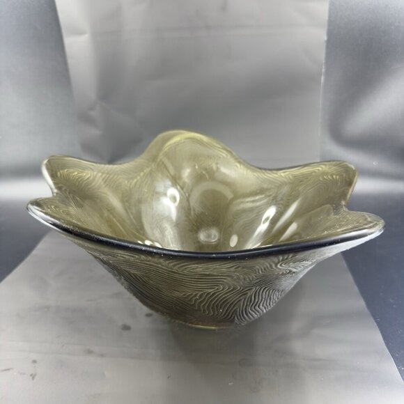 Sasaki Stephen Dweck Glass Bowl Abstract Shape Olive Green Satin Swirl Japan VTG - Picture 9 of 16